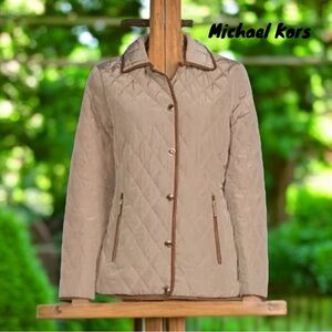 Michael Kors NWT Women’s Diamond  Quilted Taupe Jacket with Brown Trim Medium